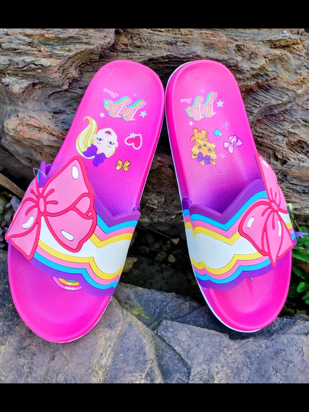 NWT Nickelodeon JoJo Siwa Pink Rainbow Bow Girls' Sandal Slides, Size 5/6